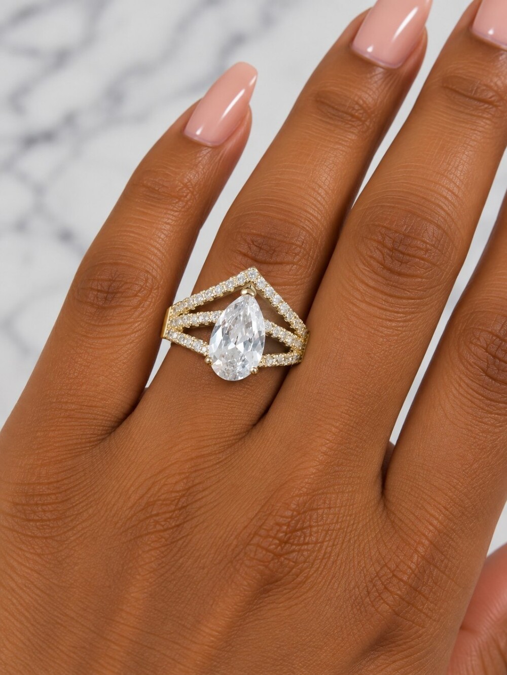 gold split shank crystal ring
